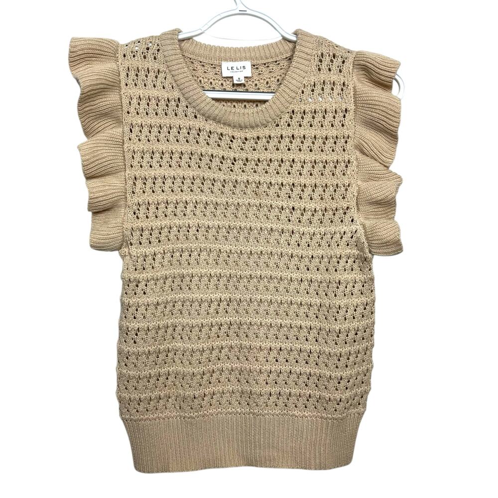 Le Lis Collection Small Beige Knit Ruffle Sleeve Sweater Vest Pullover Top